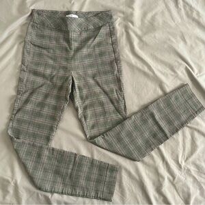 Grey and green plaid high waisted work legging pants